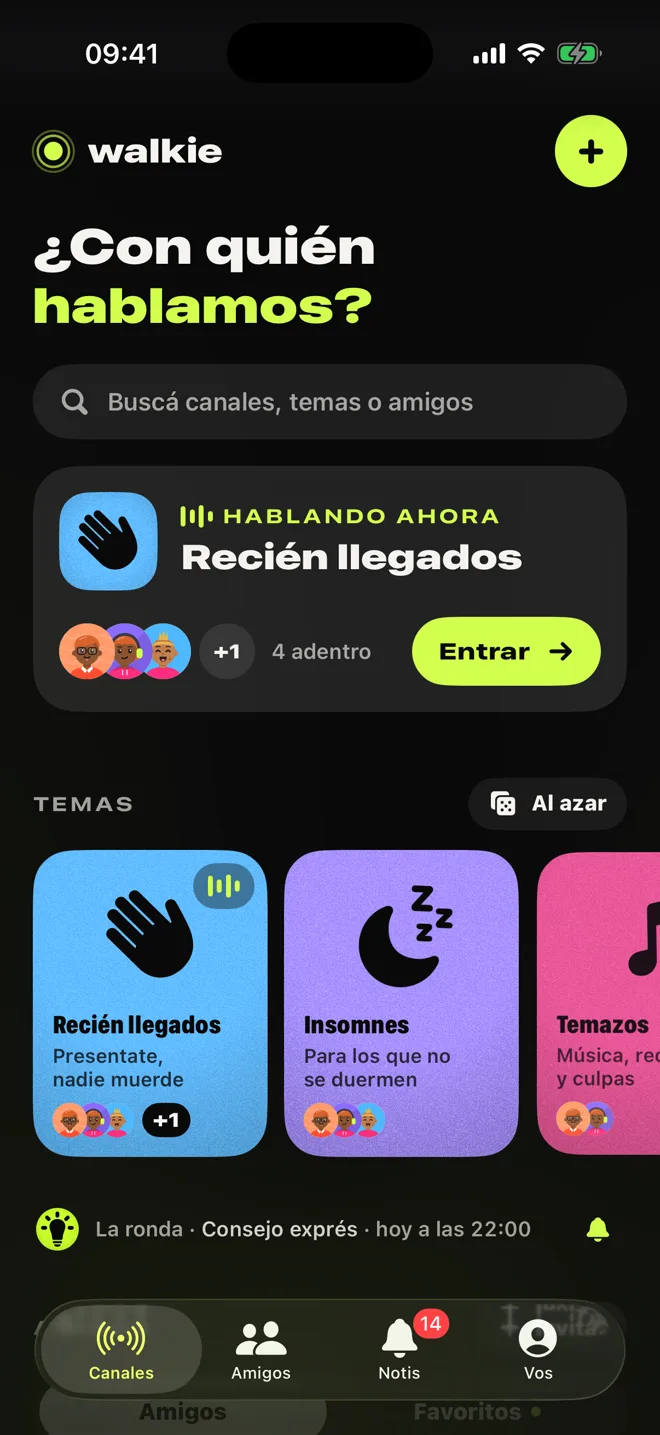 El inicio de Walkie: el canal donde recién hablaron, los temas para romper el hielo y la ronda de esta noche.